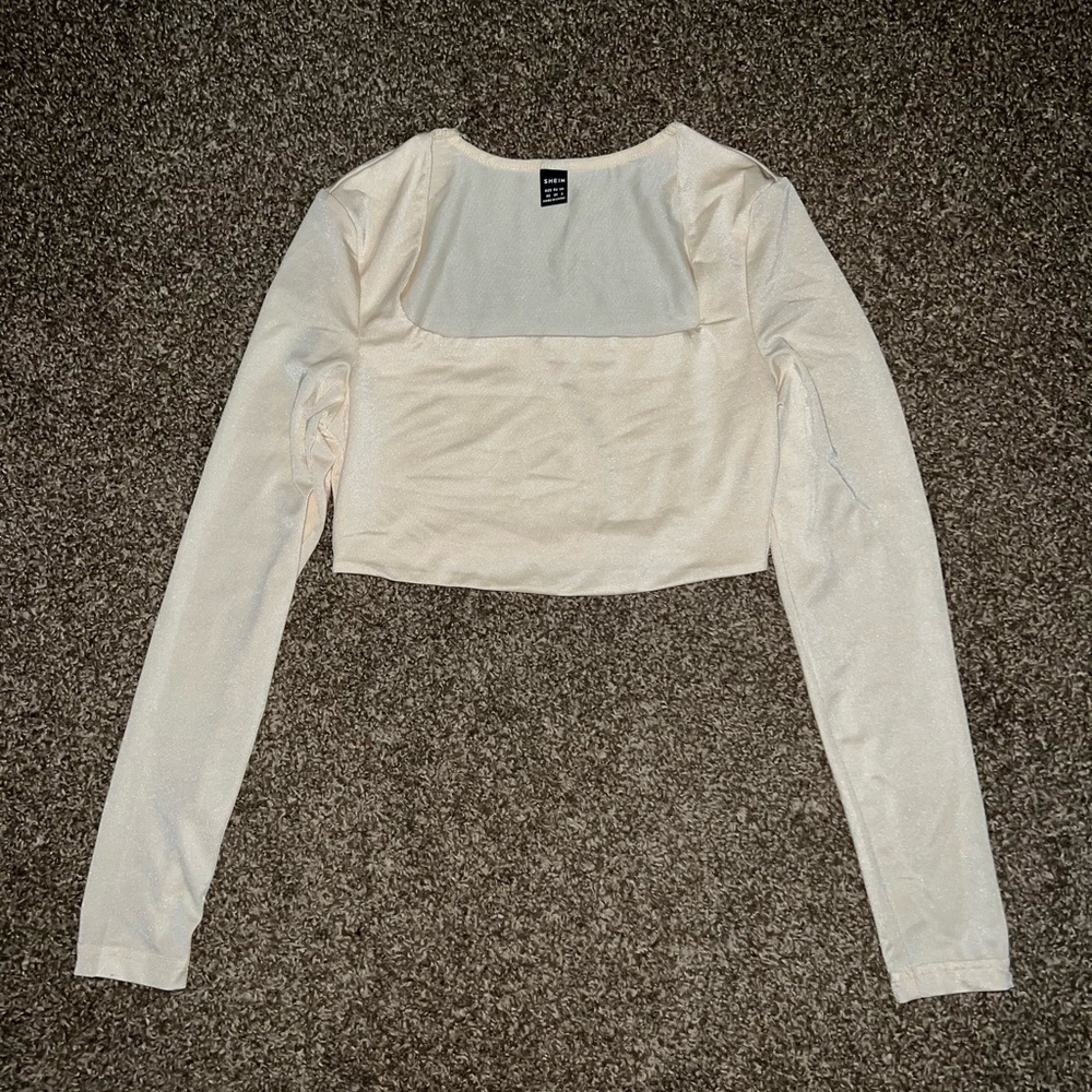 SHEIN Vintage OG Cream Long Sleeve T Shirt Open Chest Blouse